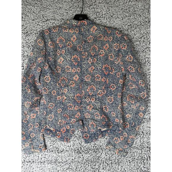 Free People Floral Print Structured Blazer Jacket Size 8 Blue Pink Boho Cotton - Picture 2 of 4